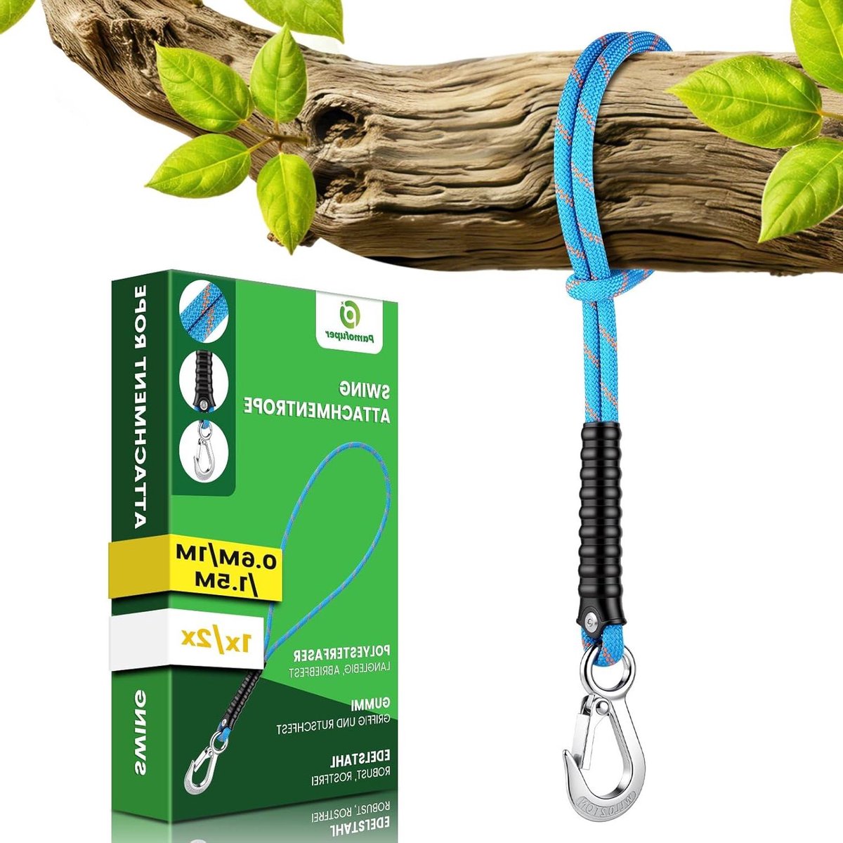 Schommeltouwen - Hangmatbanden - Schommelen Ophangen - Roestvrijstalen Haken - 100 cm - Blauw
