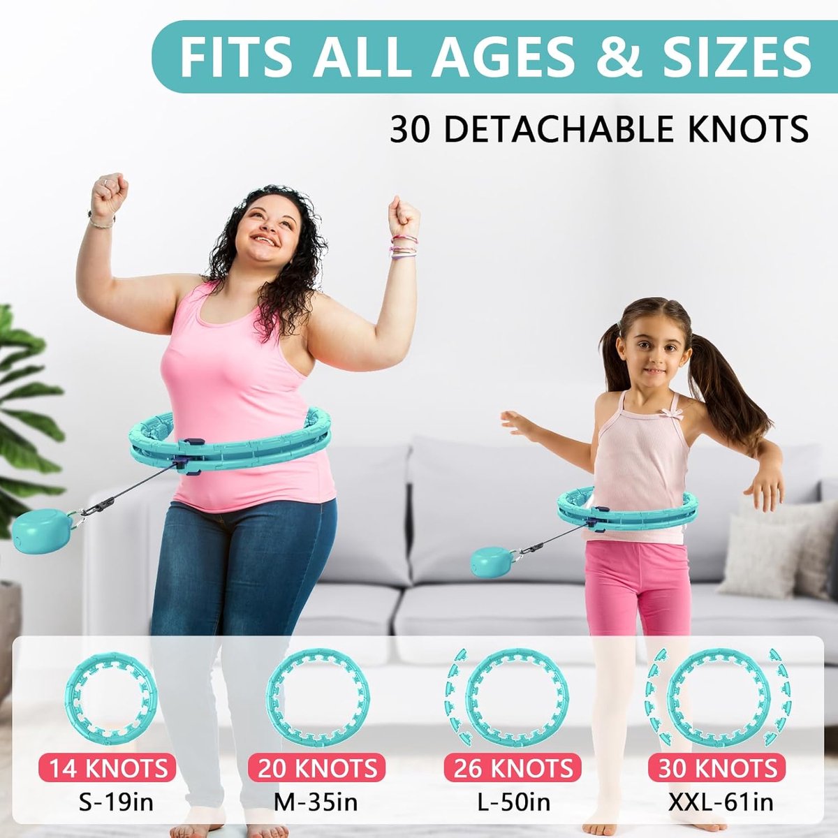 Gewogen Hoelahoep - Fitness Hoepel Smart Hoepel - Buikspieren Trainen - Verstelbare Maat 28 Knopen - Taille 56 Inch - Lichtgroen