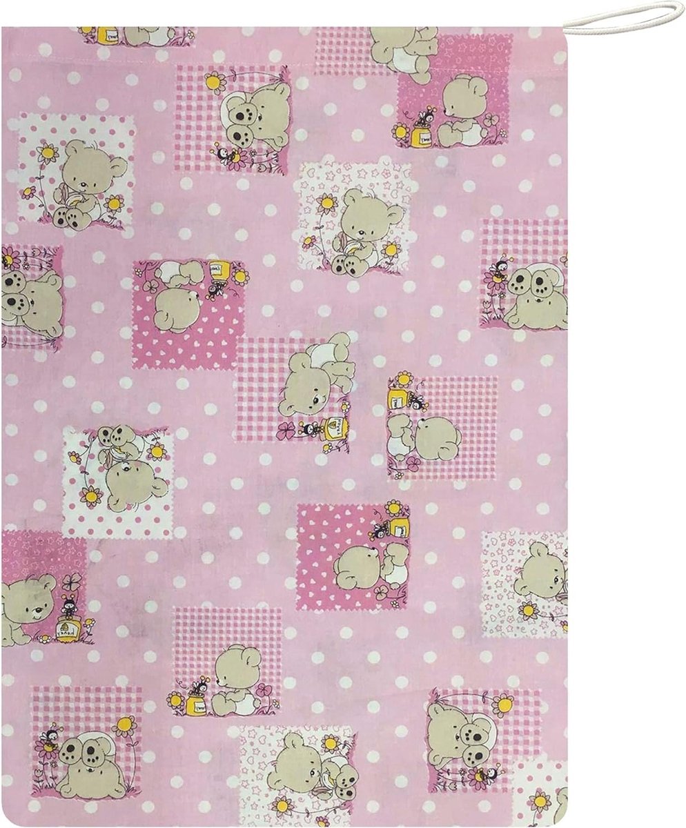 Kleuterschooltas - Luierzak Opbergzak - Kleding Opbergen - Handgemaakt in Italië - 46 x 60 cm - Teddyberen en roze bijen