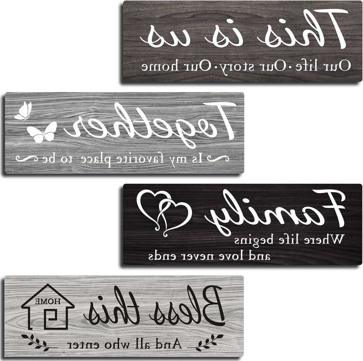 Wanddecoratie Borden - Houten Decoratie - Woonkamer Aankleden - Rustieke Houtlook - 4 stuks 38x13 cm - Grijs Zwart Wit