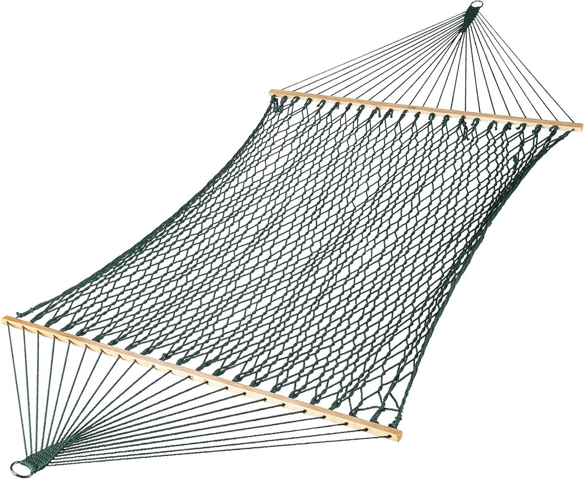 Klassieke Touwhangmat - Hangmat Katoen - Ontspannen in de tuin - Drievoudig geweven koord - 201 x 150 cm - Groen