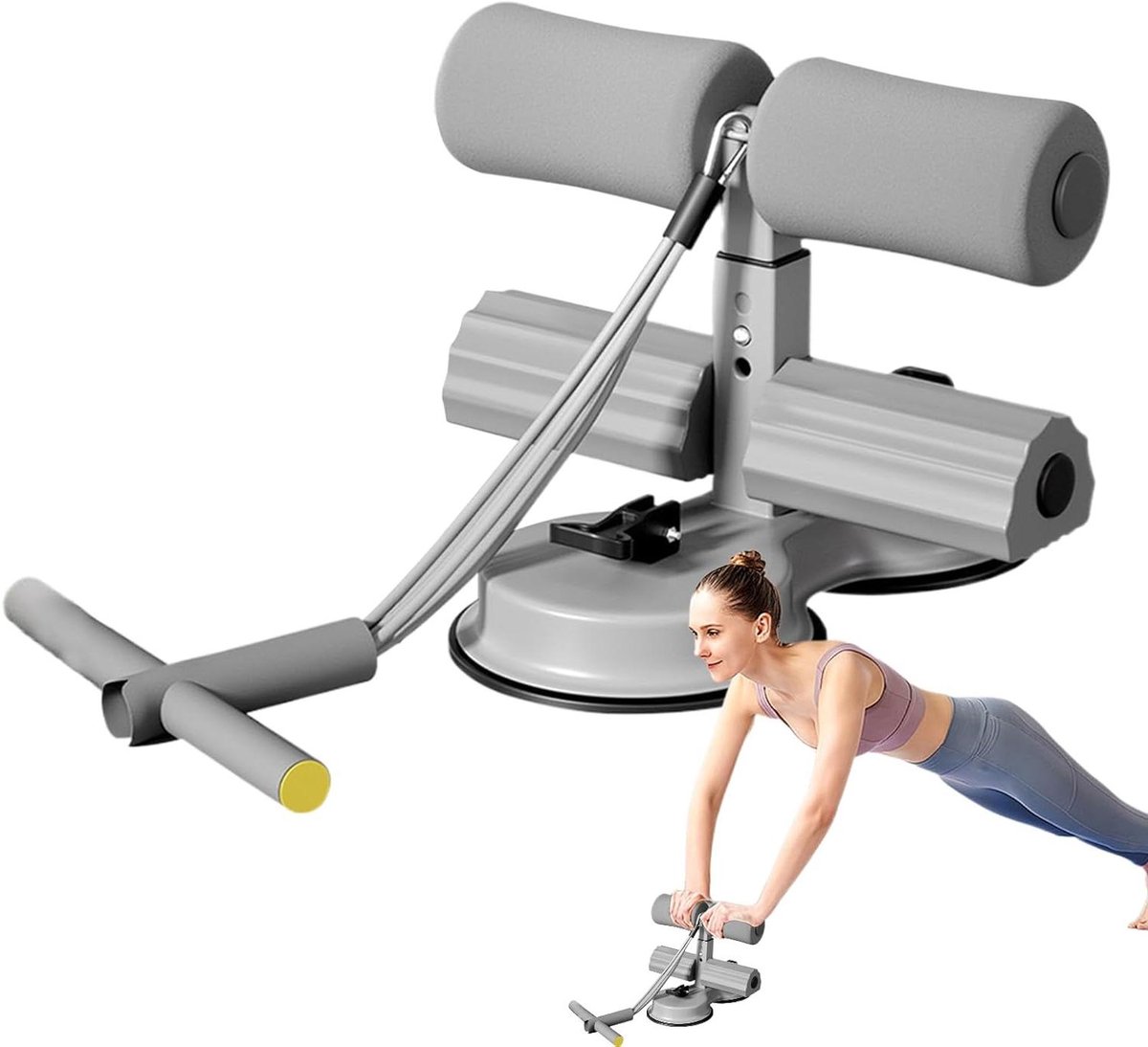 Buiktrainer Hulpmiddel - Sit-up Apparaat - Core Training - Sterke Zuignap - 3 Hoogtes - Grijs