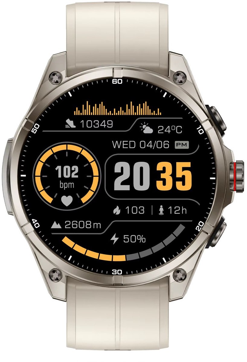 Royal Empire Smartwatch Heren met GPS & Belfunctie – Sporten Zonder Telefoon – 1.43” AMOLED – Hartslag & SpO2 – 5ATM Waterdicht – RVS & TPU Band – Zilver