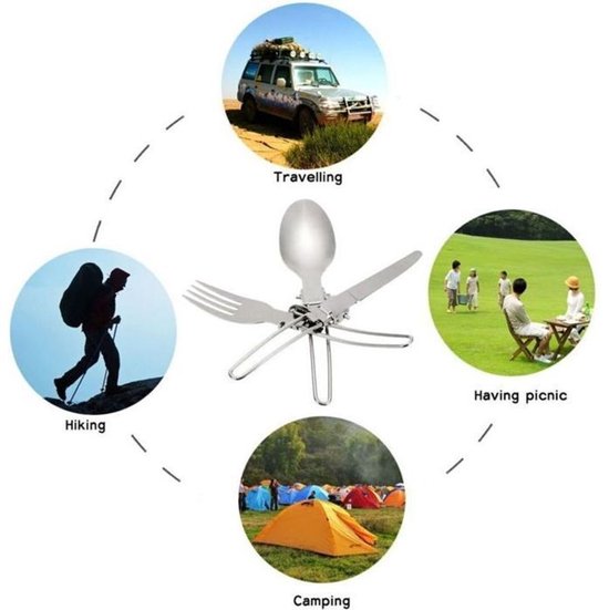 Deze opvouwbare 3-in-1 reisbestekset, bestaande uit een lepel, vork en mes, is ideaal voor kamperen en picknicks. — afbeelding 3