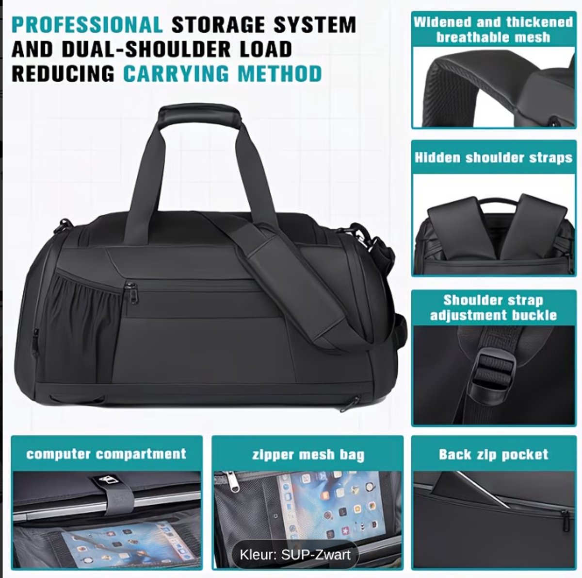 Rugzak, Reistas, Crossbodytas, Functioneel 3-in-1 Ontwerp, Ruim, Opbergruimte met Meerdere Vakken