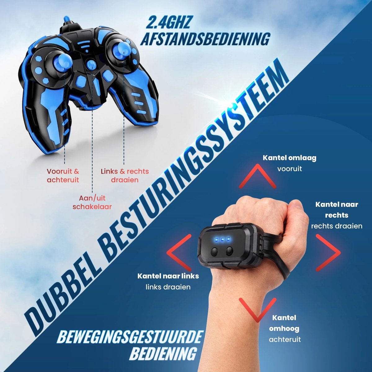 Activepiece® Bestuurbare Auto - voor Jongens - RC Auto - Off-road - 360° Stunt Car - Drift - Afstandsbestuurbare Auto - voor Buiten - Radiografisch Speelgoed - Incl Extra Accu, 4 Batterijen & Nederlandstalige Handleiding — afbeelding 6