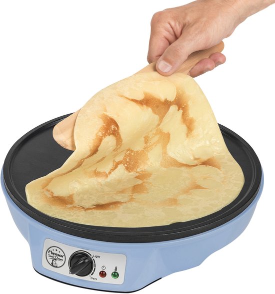 Bestron Pannenkoekenmaker - ASW602B - 1000W - Crêpemaker - 30cm - Blauw - Incl houten stapel en verdeler - 5 jaar garantie — afbeelding 2