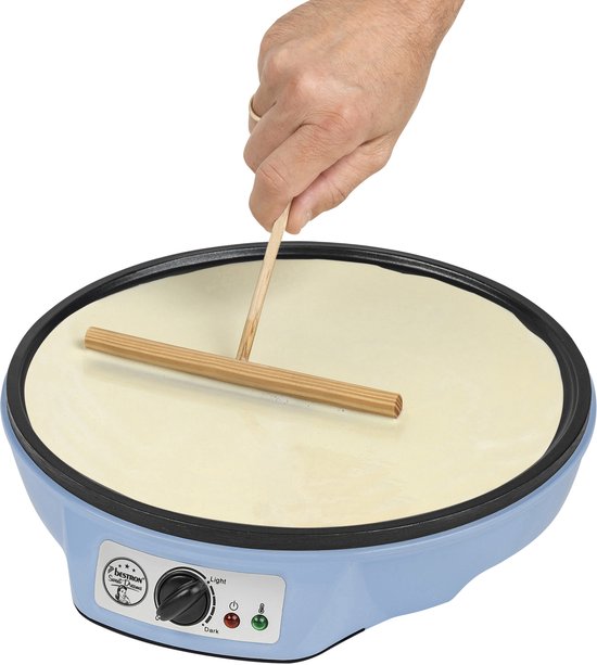 Bestron Pannenkoekenmaker - ASW602B - 1000W - Crêpemaker - 30cm - Blauw - Incl houten stapel en verdeler - 5 jaar garantie — afbeelding 3