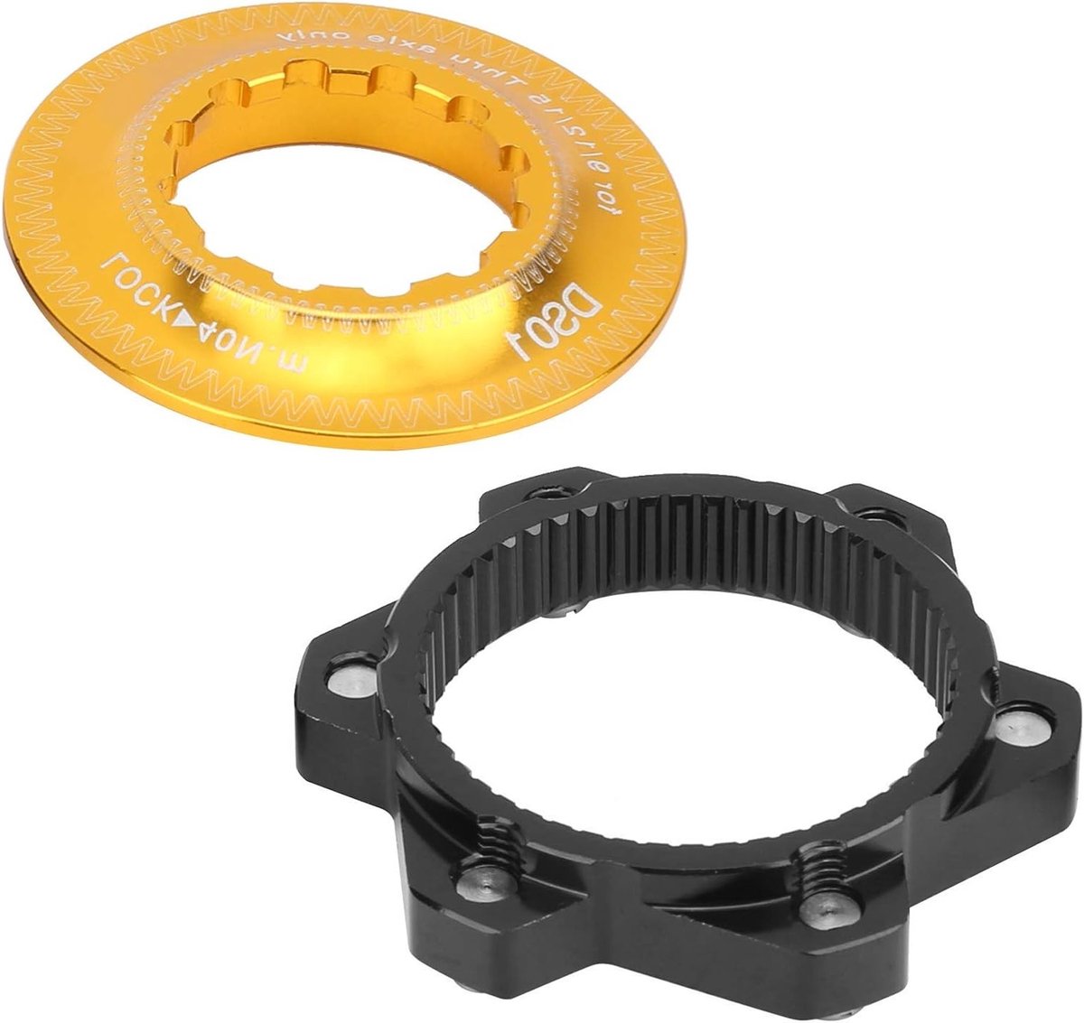 Center Lock Adapter voor Mountainbike, Disc Brake Rotor Conversie, Zwart en Goud, Geschikt voor 6-bolts Systemen en Verbeterde Remprestaties