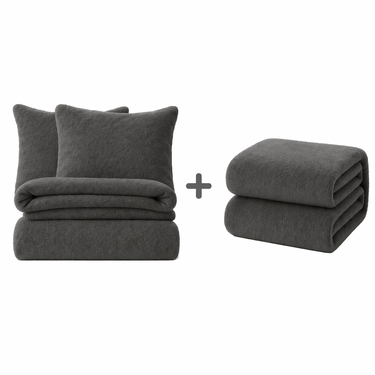 Decoware Teddy Fleece Beddengoed Set - Dekbedovertrek + Kussenslopen + Hoeslaken - Antraciet - 200x220 cm + 160x200 cm