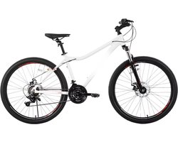 Dames mountainbike – Voor volwassenen – 21 versnellingen, vergrendelbare verende vork, dubbele schijfremmen, aluminium frame – Wit, 51/66/69 cm