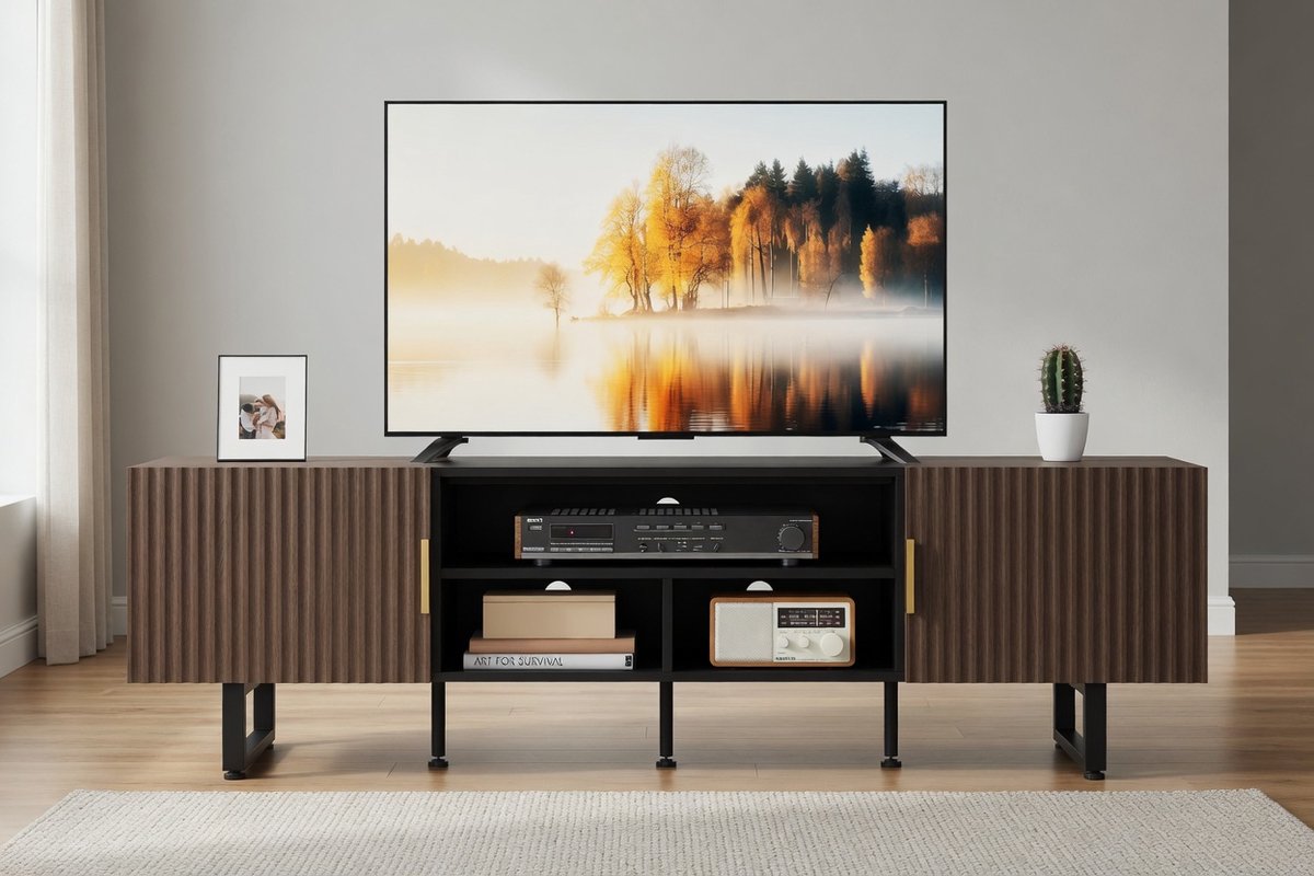 TV Meubel 180 cm Zwart/Eiken - Zwart - Arqam