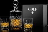 Handgemaakt Royal Whiskey Karaf Set by GDLF® | Hand geslepen & Mond Geblazen | Hoogste Kwaliteit Kristal | Luxe Whiskey Set | Incl. Whisky Karaf, 2 Whiskey Glazen & Hand Made Certi