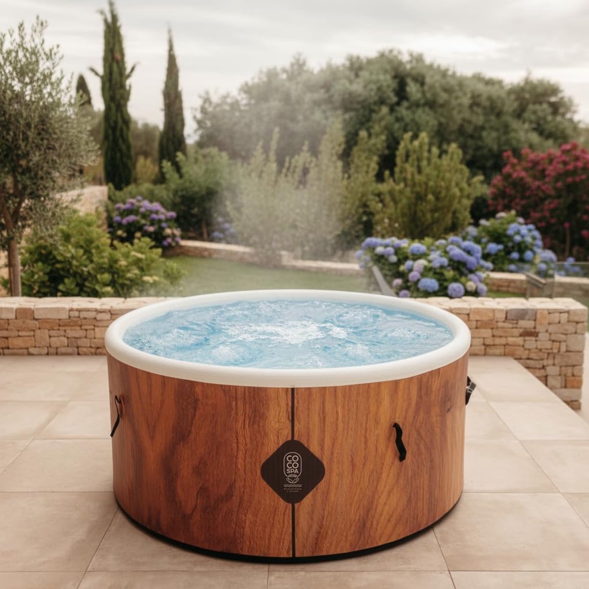 Opblaasbare Hottub Spa 150 cm – 800L – 140 Jets – 2240W Verwarming – 2-4 Personen – Draagbare Jacuzzi met Massage & Snelle Opwarming – Rond Design – Laura