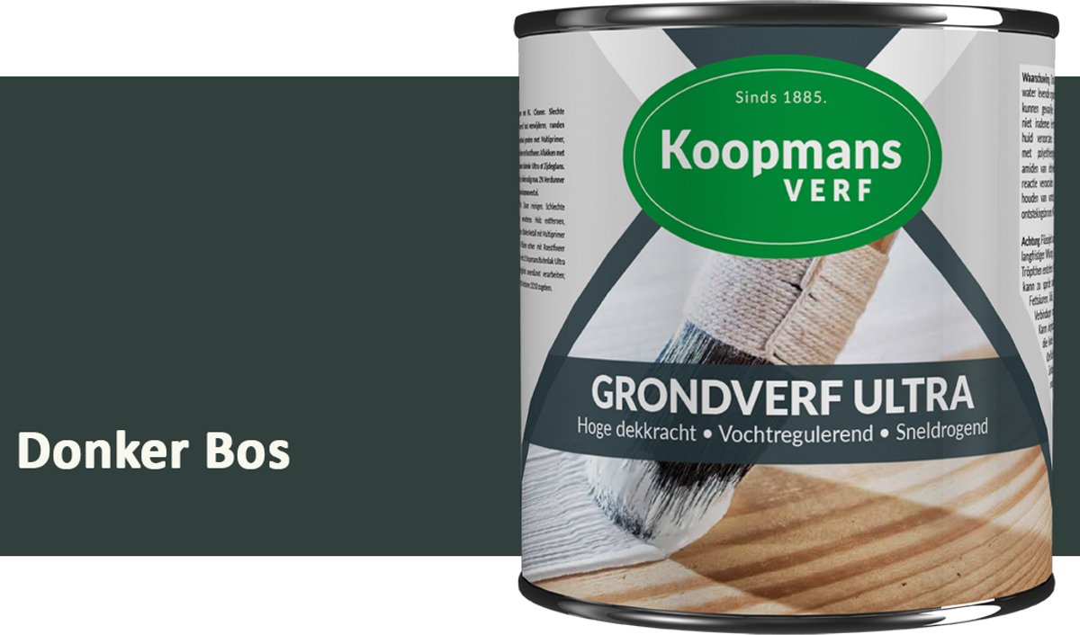 Koopmans Grondverf Ultra – Grondverf Hout & Metaal Binnen en Buiten – Vochtregulerende Primer – Hoge Dekking – Zijdeglans – Donker Bos – 2,5 l
