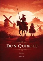 Don Quixote - Boek One, met ruiters te paard voor windmolens en een kasteel.