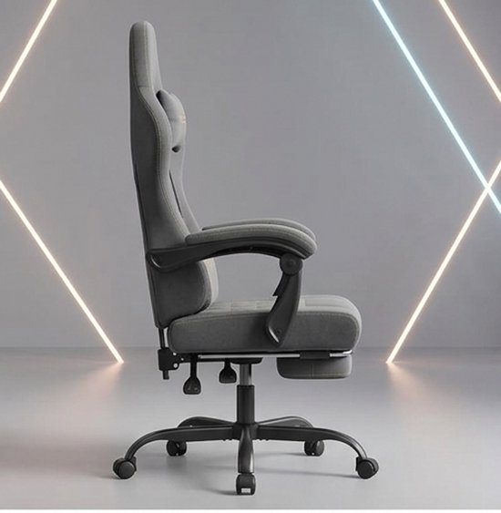 Gamingstoel met Massagefunctie, Ergonomische Bureaustoel met Pocketvering, Lendenmassage, Hoofdkussen & Voetensteun, Verstelbare Rugleuning 90-145°, Ademend Tech-Stof, 150 kg Belastbaar - Grijs/Geel - Mobili Bella — afbeelding 2