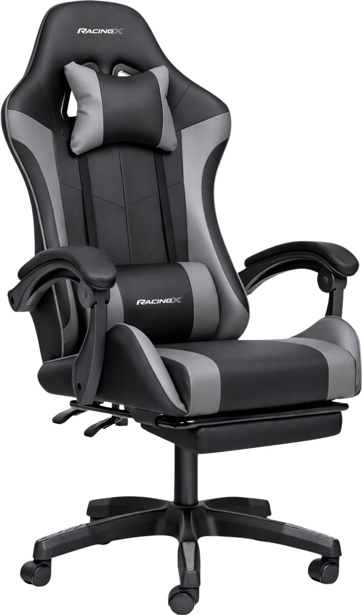 Gamestoelenland RACINGX Gamingstoel Met Voetsteun Zwart/Grijs - Gamestoelenland - €79,99