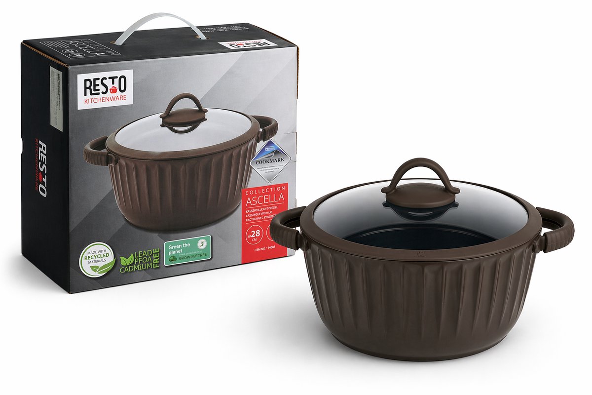 RESTO 94005 Ascella Braadpan met deksel - 6.8 Liter - Rond Ø28 - Hoogte 12.9 cm