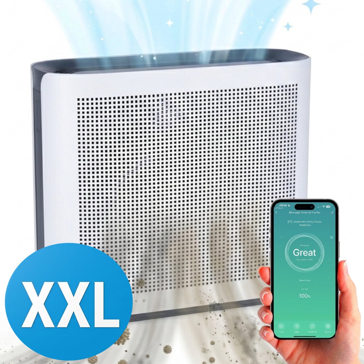 Bol.com Luchtreiniger XL met App - 360 m3 - Air Purifier - Luchtreinigers met HEPA Filter en Ionisator - Werkt tegen Huisstofmij... aanbieding
