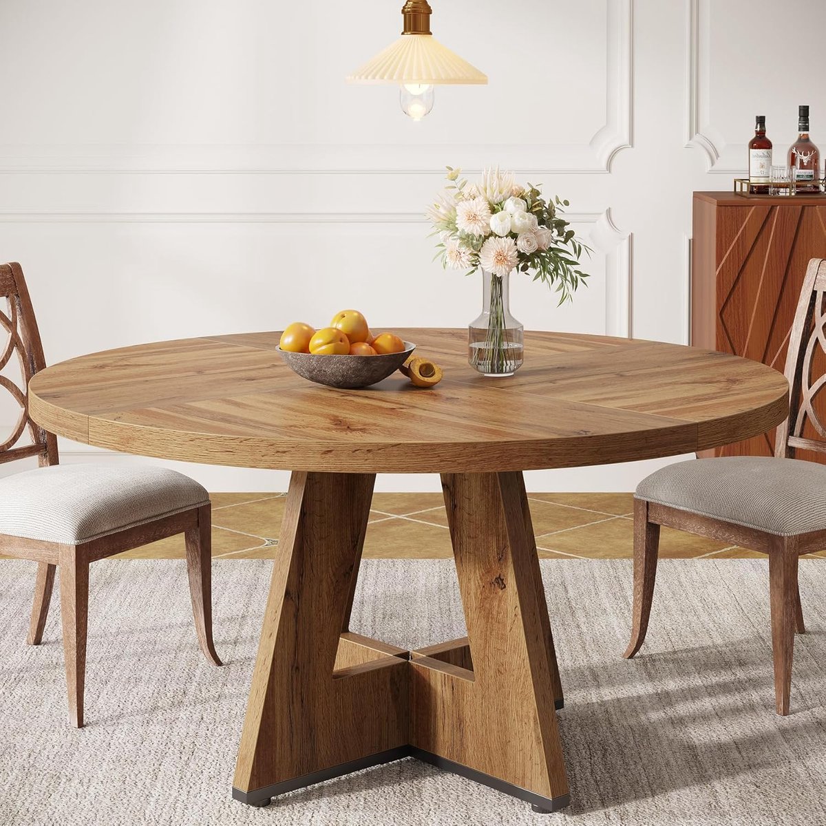 Ronde Eettafel 120 cm - Houten Keukentafel voor 4 Personen - Rustiek Design met Houten Poten - Boerderij Stijl - hout - 120x120x75 cm - Vermissen