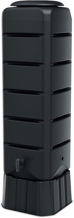 MIRA® Waterton - Regenton - Watertank - 130 x 37 cm met Voet - met Kraan en Veiligheidsgordel - 120 L - Zwart - 37cm x 37cm x 130cm