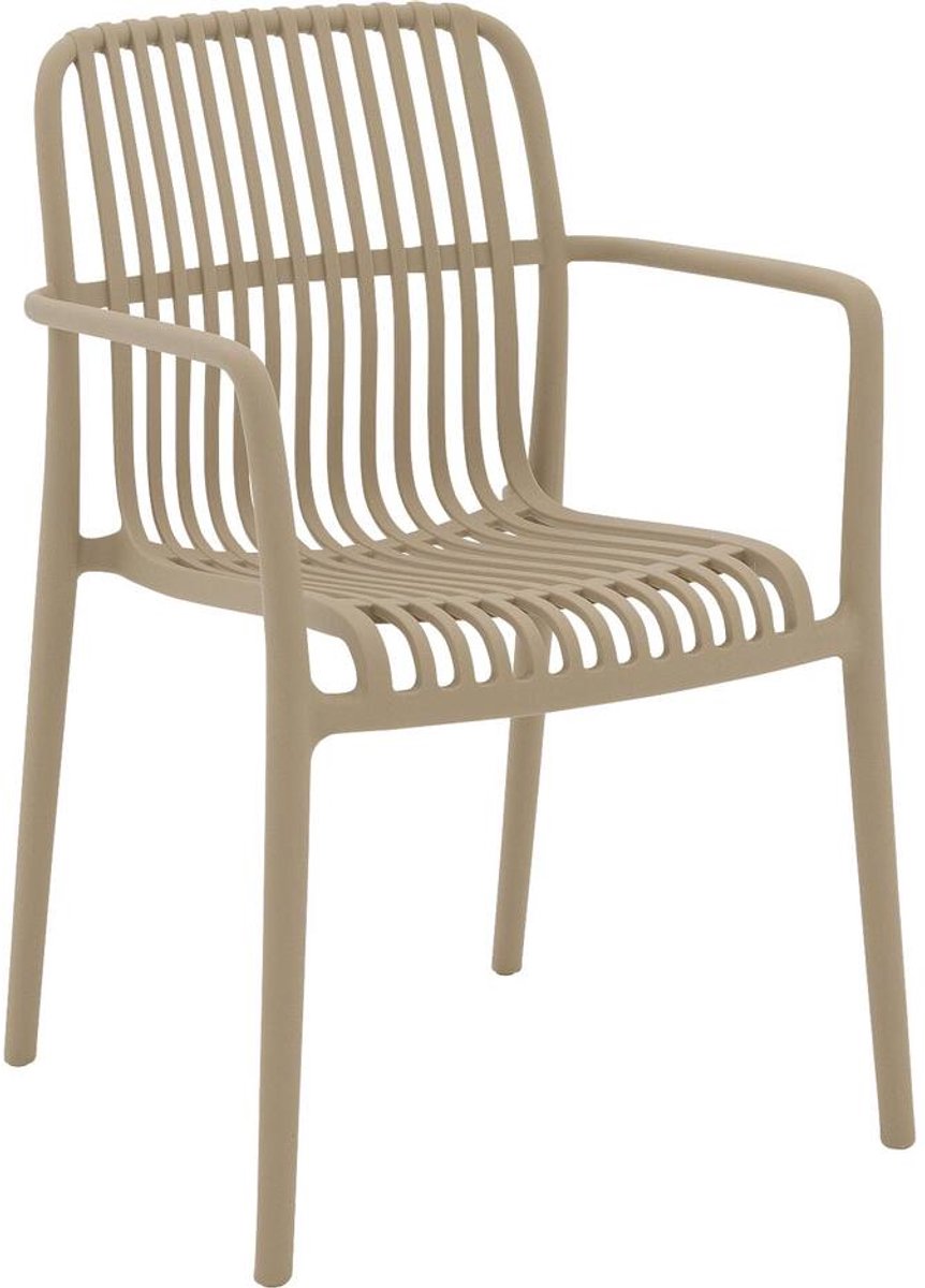 Goossens Tuinstoel Jelke - Kunststof - bruin - 57 x 83 x 54 cm - Tuinstoel met armleuning - zonder kussen - Stapelbaar
