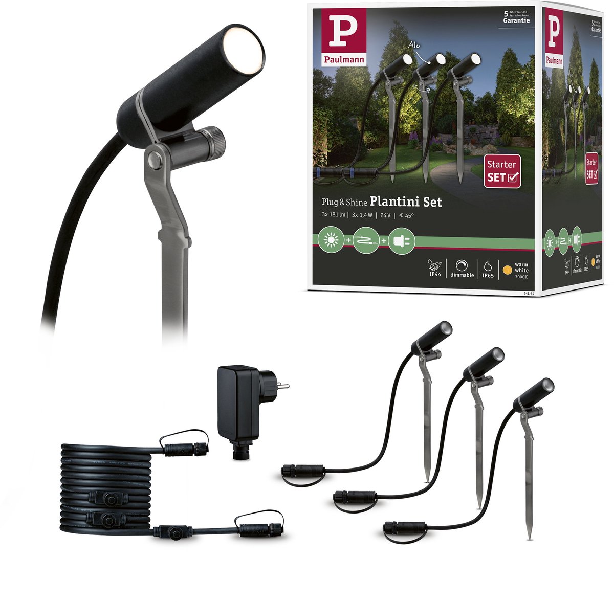 Paulmann Plantini 94154 Verlichtingssysteem Plug&Shine LED-tuinspot startset Set van 3 stuks LED 7.5 W Antraciet