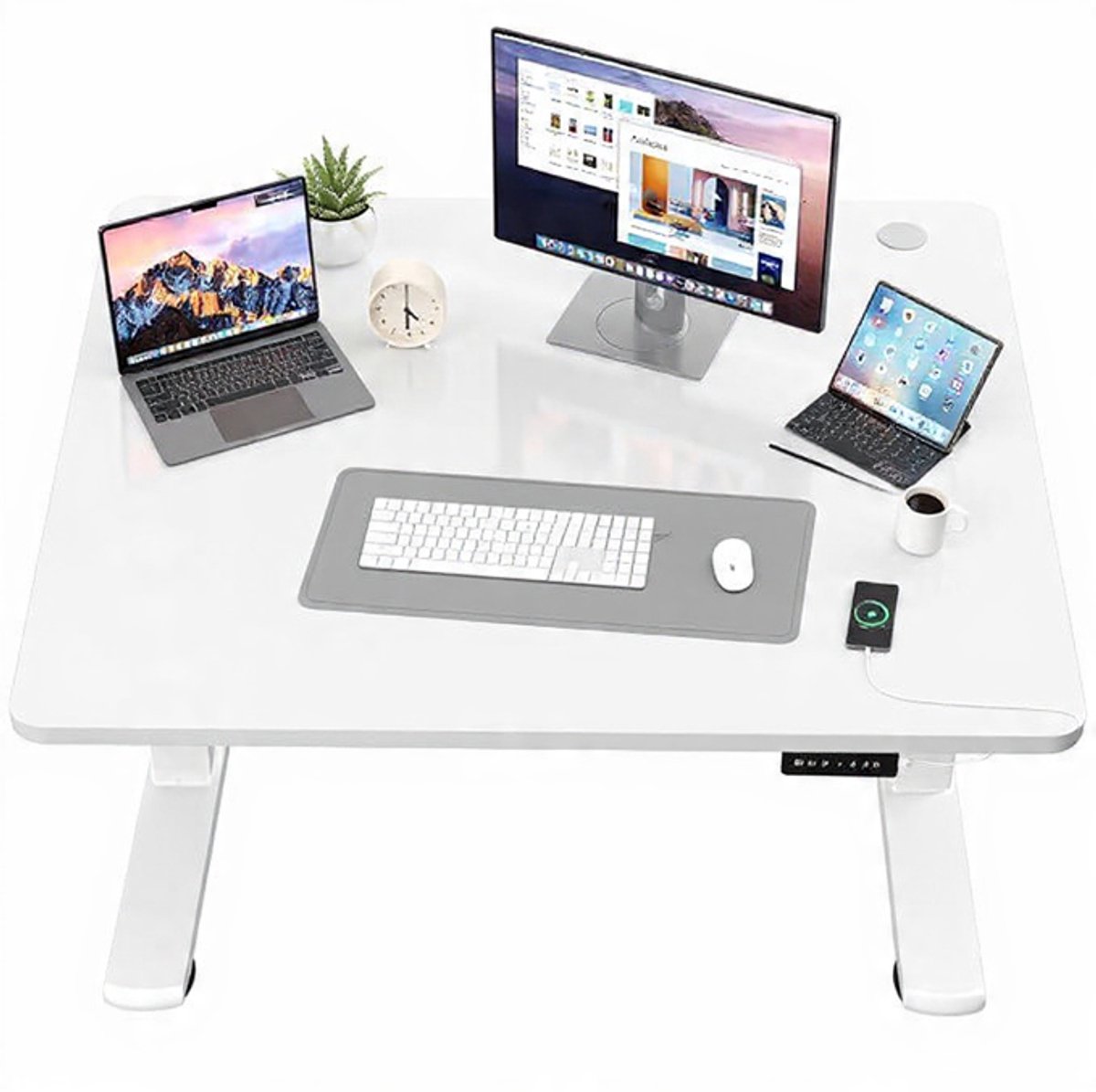 Elektrisch Verstelbaar Bureau 110x60 cm met Geheugenfunctie – Ergonomisch Zit-Sta Bureau met Stil Motorframe en Volledig Tafelblad – Modern Thuiswerk & Kantoor Werkstation – Wit | Mobili Bella