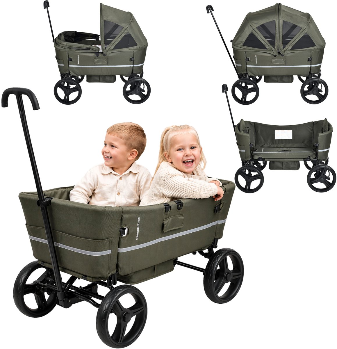 X Adventure Bolderkar Opvouwbaar CarGo – Bolderwagen – Met Dak en Trekstang – Geschikt voor Kinderen en Bagage – Groen