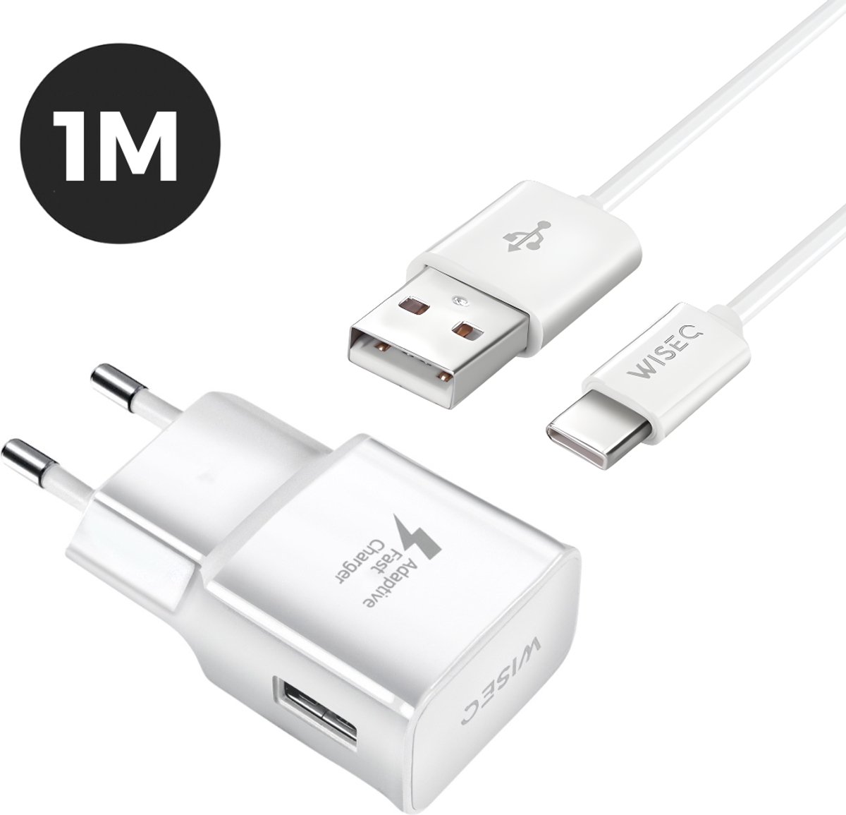 WiseQ USB C Oplader - Geschikt voor Samsung Galaxy - 18W Adaptive Fast Charging - Met Oplaadkabel 1 Meter - wit
