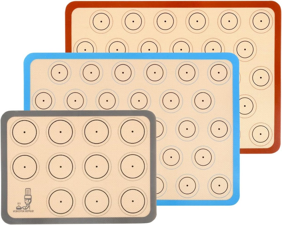 Set van 3 Siliconen Bakmatten voor Macarons, Koekjes en Brood - Antiaanbak Ovenplaten 42x29.5cm en 29.2x21.5cm