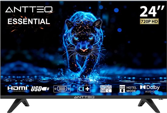 24 inch ANTTEQ AE24H5-Q1 HD LED TV – Triple Tuner DVB-S2/T2/C, Hotelmodus, Dolby Audio, Compact, Non-Smart