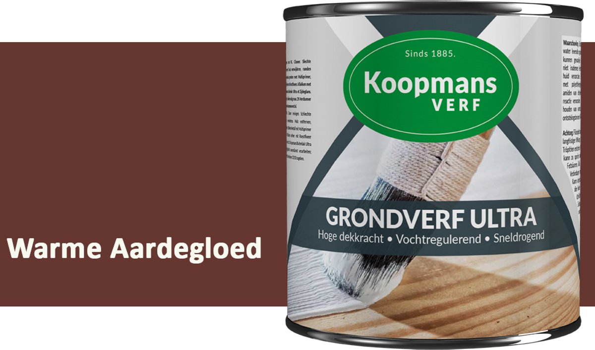 Koopmans Grondverf Ultra – Grondverf Hout & Metaal Binnen en Buiten – Vochtregulerende Primer – Hoge Dekking – Zijdeglans – Warme Aardegloed – 2,5 l