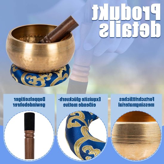 Tibetaanse Klankschaal Set met Klem en Kussen, Handgemaakt, 10.5 cm, Ideaal voor Meditatie en Ontspanning — afbeelding 2