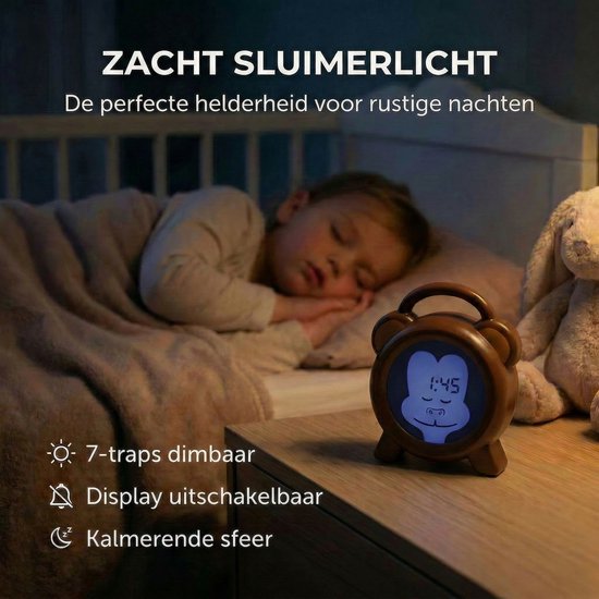Alecto BC100MONKEY - Slaaptrainer voor kinderen - Kinderwekker met Nachtlamp - Monkey