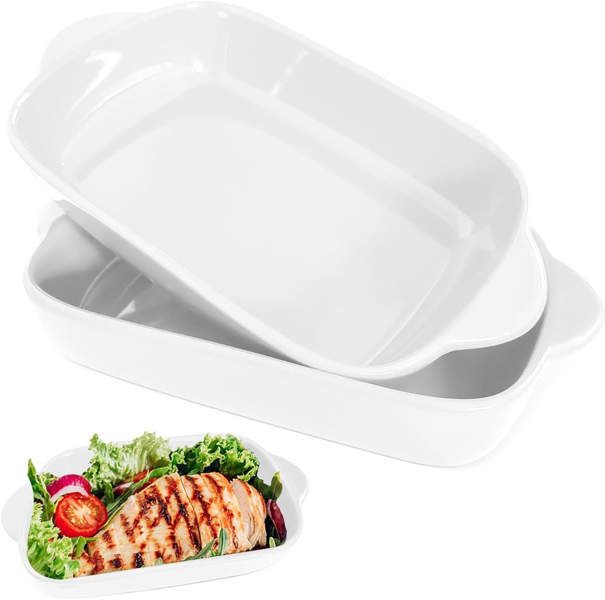 Set van 2 keramische rechthoekige ovenschalen met handvat voor lasagne, tiramisu en ovengerechten - ideaal voor bakken en serveren
