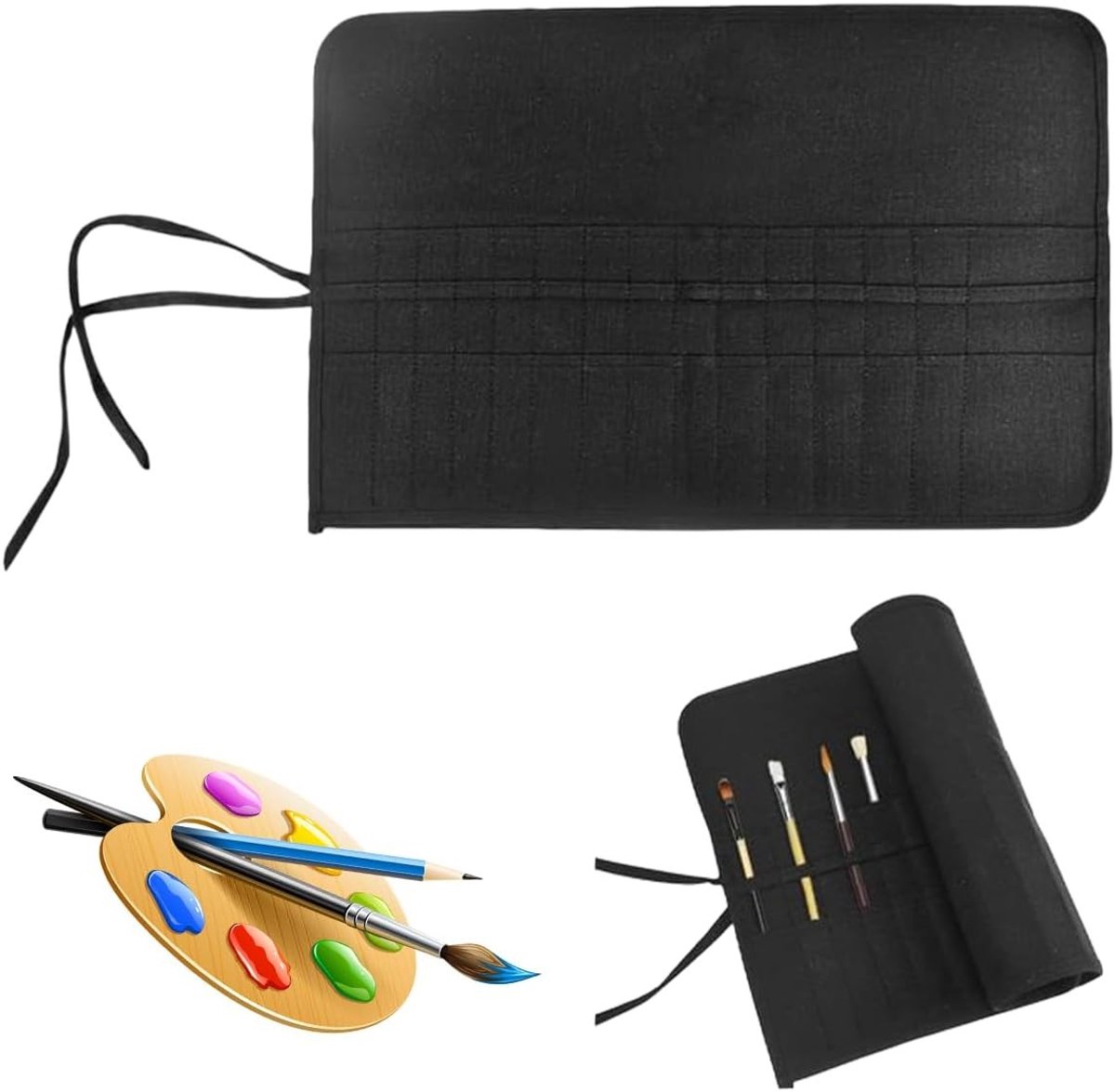 Ruime Brush Bag voor 49 x 33 cm, Roll-Up Canvas Organizer voor Acryl, Olie en Waterverf, Machinewasbaar en Ideaal voor Kunstenaars