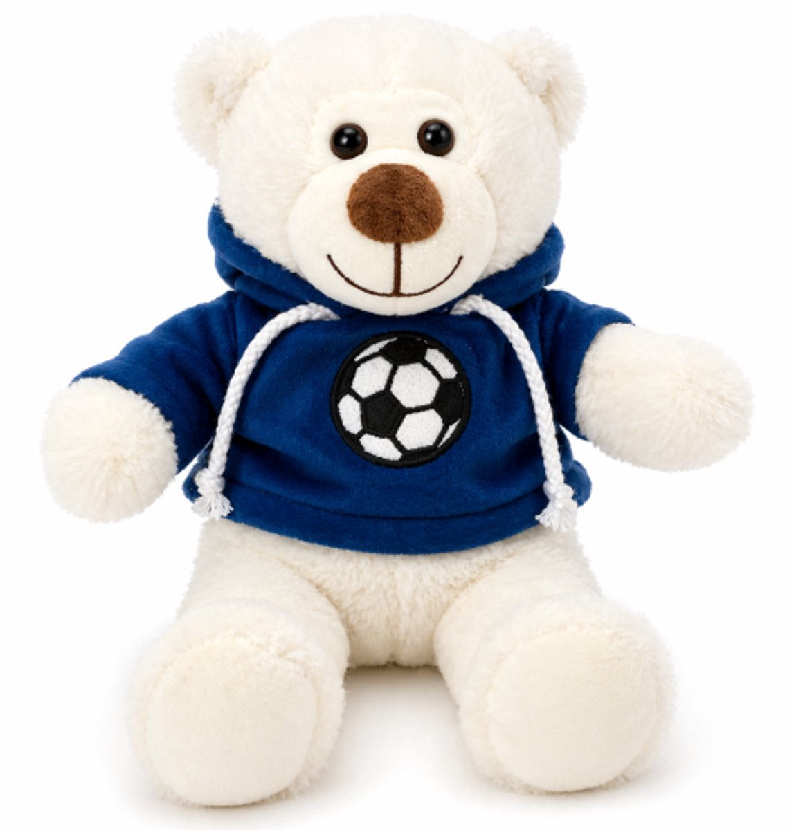 Teddybeer Wit met Blauwe Voetbal Hoodie Pluche Knuffel 28 cm - Speelgoed Knuffels voor Kinderen Jongens Meisjes - Knuffelbeer Beertje - Football Soccer Plush