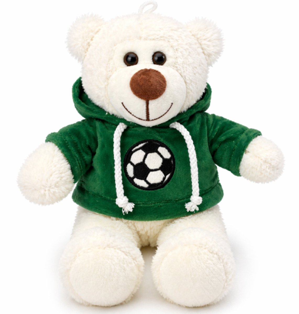 Teddybeer Wit met Groen Voetbal Hoodie Pluche Knuffel 28 cm - Speelgoed Knuffels voor Kinderen Jongens Meisjes - Knuffelbeer Beertje - Football Soccer Plush