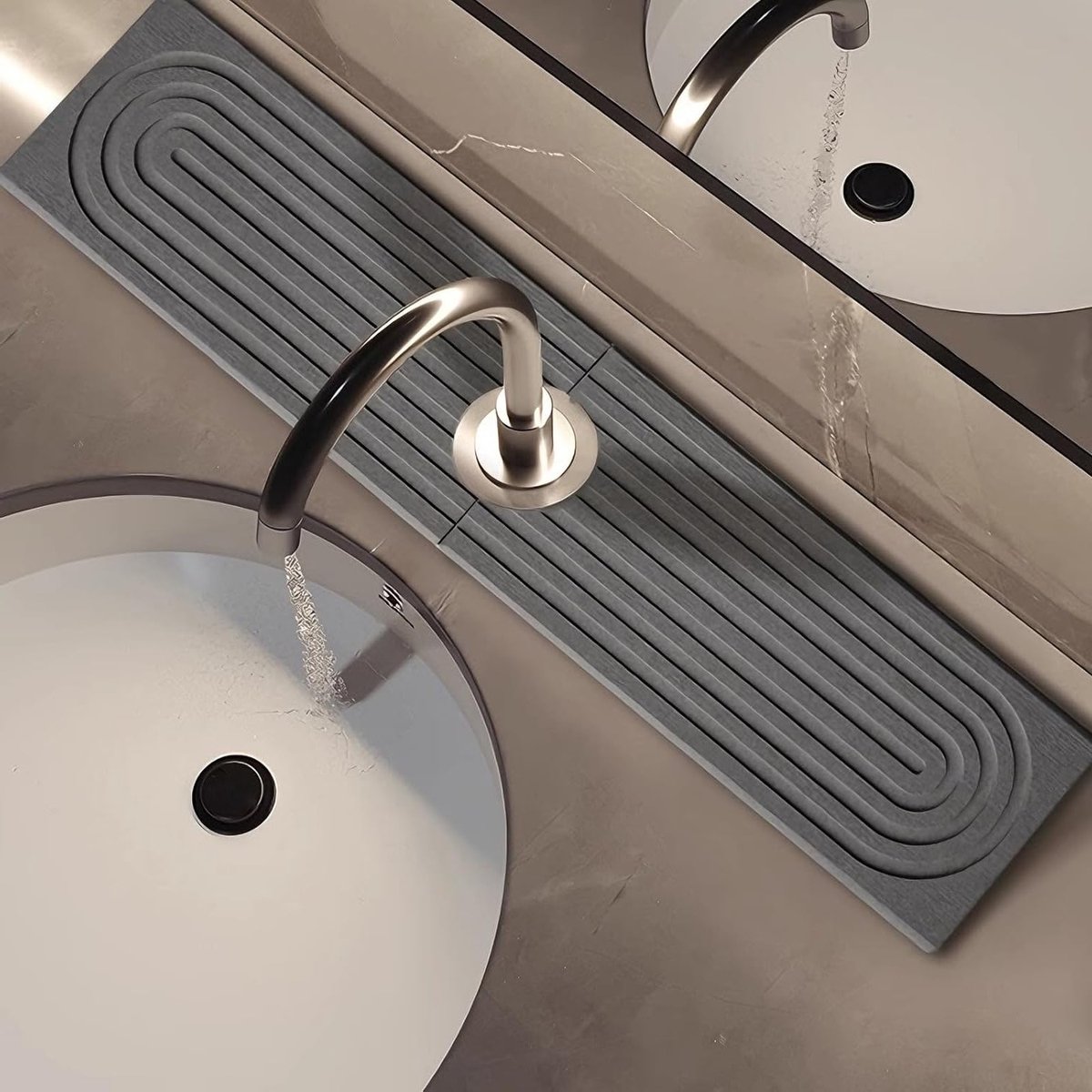 Water Tap Mat 60 x 10 cm - Sneldrogende Diatomiet Mat voor Vochtbescherming, Absorberende Bescherming voor Keuken en Badkamer, Donkergrijs