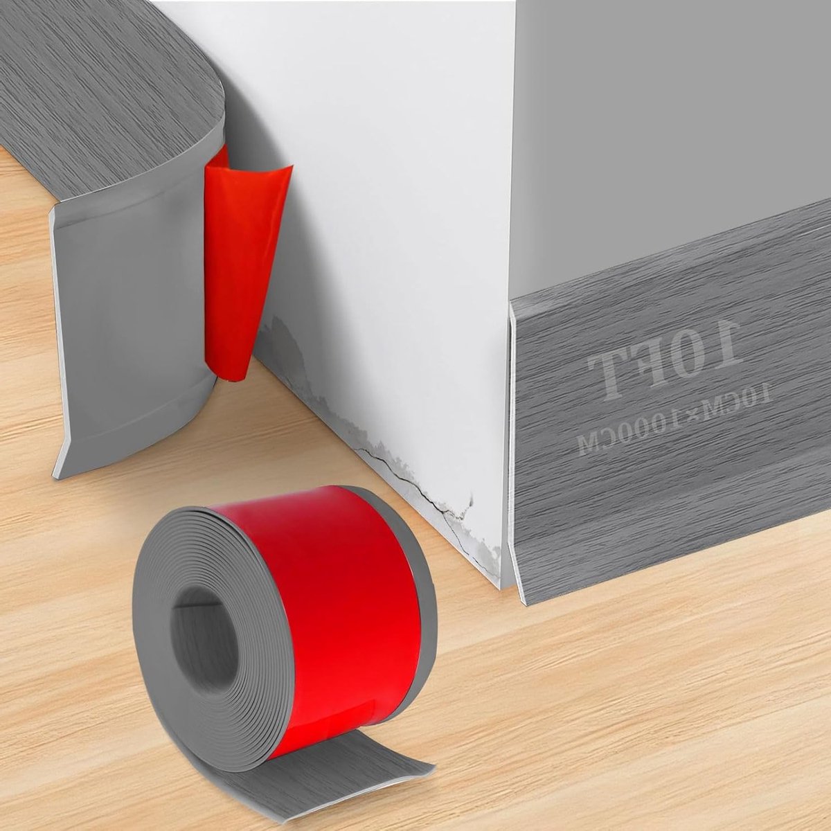 Plinth self-adhesive, PVC soft skirting board self-adhesive 10 m x 10 cm, grey wood grain, flexible kink strip, can be - ShopVlot