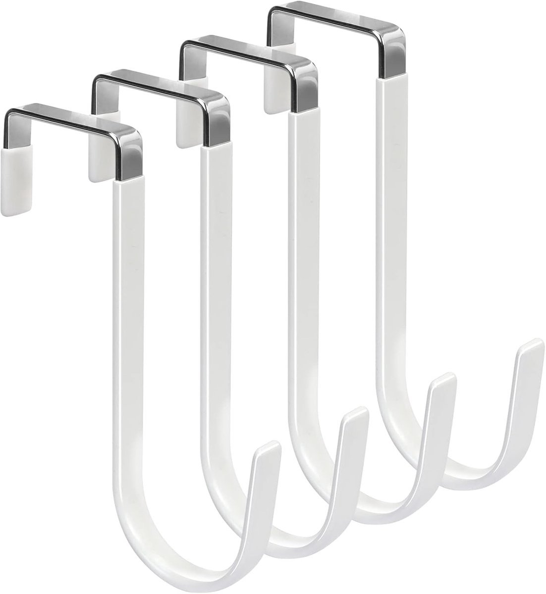 REWYTAZ-4-packOver de deur - hangerhaken - met rubberen anti-krassen -ophanghaken - RVS Deurhaak Set -wit