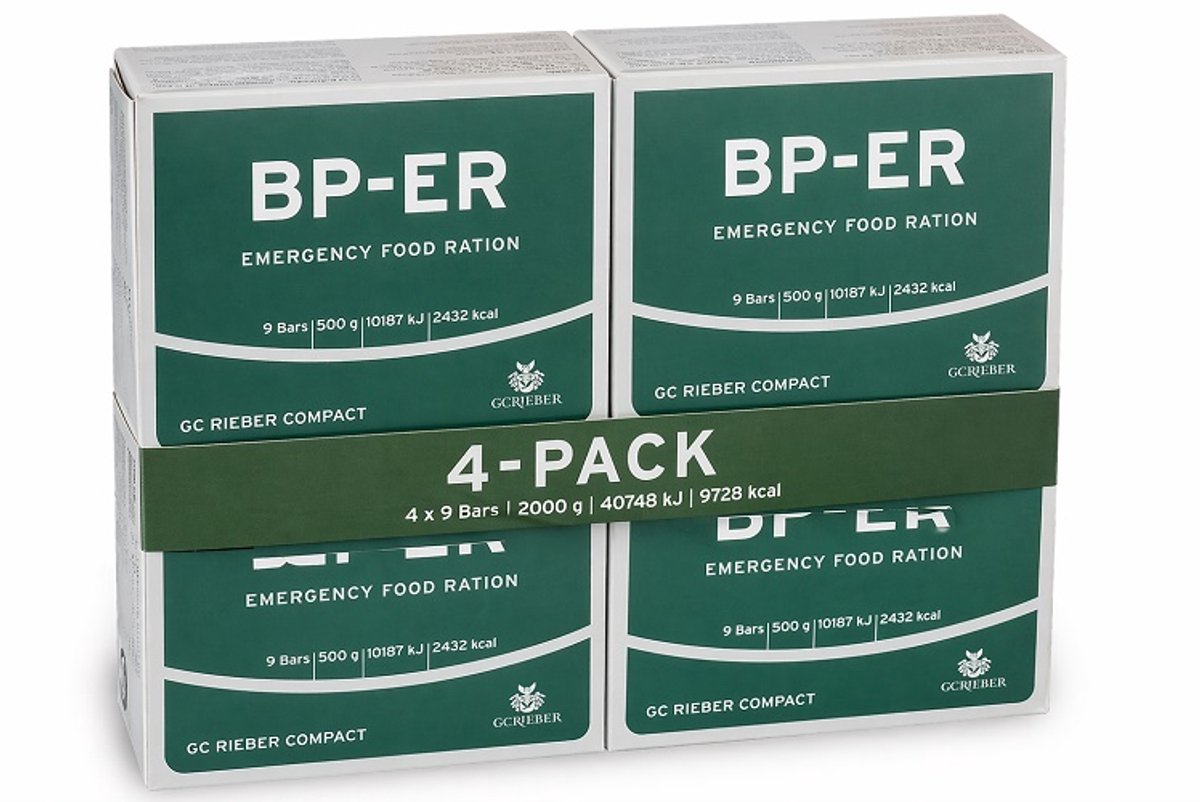 BP-ER - Noodpakket 4 Dozen - Noodvoeding | Survival Voeding [4 x 500g] + extra vitaminen Energierijke outdoor noodrantsoenen I Prepper en Survival voeding | 9500 Calorieën | Extreem lang houdbare noodvoorraad