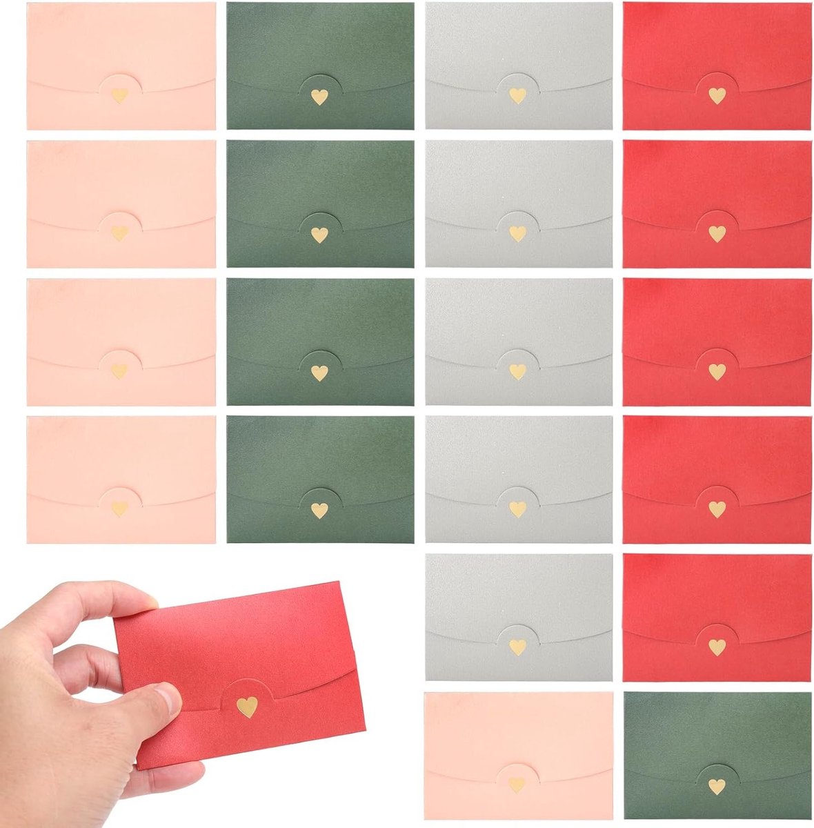 Mini Envelopes met Hart Sluiting, Parelgloeiende Papier 7 x 10.5 cm, Kleine Enveloppen voor Cadeaukaarten, Verjaardag, Valentijnsdag en Geschenken