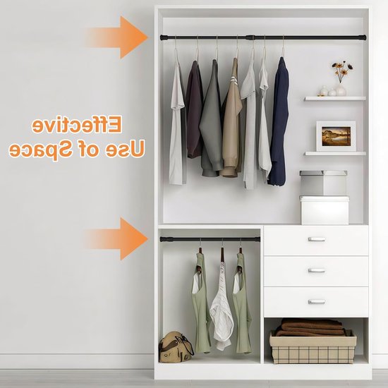 Set van 2 Spannerstangen, 40-70 cm, Zwart, Voor Gordijnen, Douchegordijnen, Kledingrail, Geen Boren, Telescopische Stang voor Kasten en Badkamers — afbeelding 3