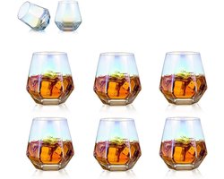 Set van 6 Diamantvormige Whisky Glazen – 300ml Tumbler voor Water, Sap en Scotch – Modern Design voor Bourbon en Rum