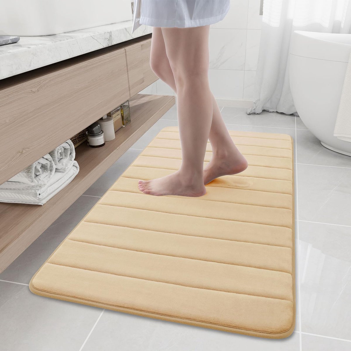 Homaxy Badmat - Memory Foam Badmat - Super Absorberende Badmat - Douchemat - TPR Antislipmat - 61x120 cm - Beige Productinformatie