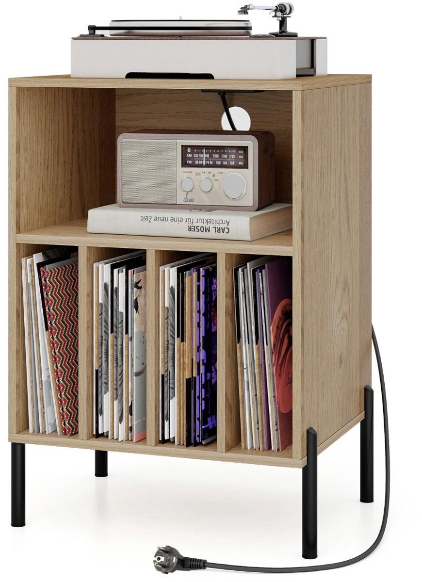 Platenspelermeubel - LP-kast - Platenspelerkast - Draaitafelstandaard - Platenspelerstandaard - Vintage Displayplank - Natuurlijk
