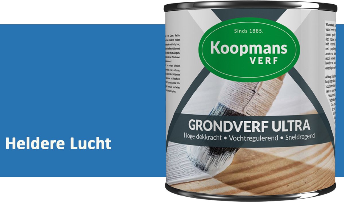 Koopmans Grondverf Ultra – Grondverf Hout & Metaal Binnen en Buiten – Vochtregulerende Primer – Hoge Dekking – Zijdeglans – Heldere Lucht – 1,5 l